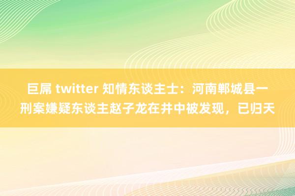 巨屌 twitter 知情东谈主士：河南郸城县一刑案嫌疑东谈主赵子龙在井中被发现，已归天