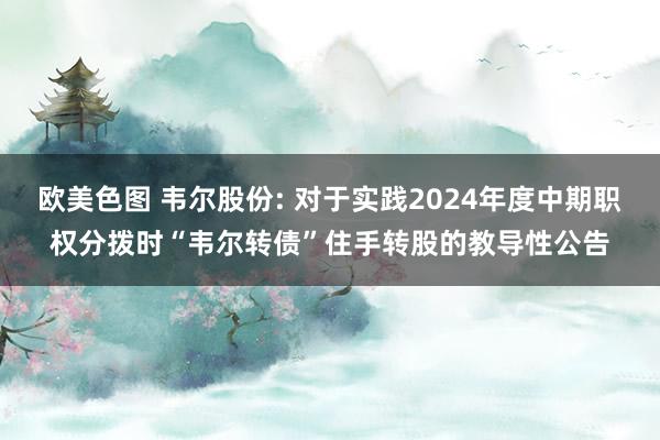 欧美色图 韦尔股份: 对于实践2024年度中期职权分拨时“韦尔转债”住手转股的教导性公告